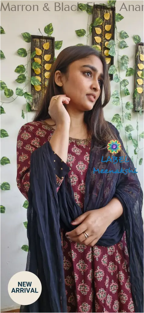 Marron & Black Floral Anarkali [Embroidery] SET T&D