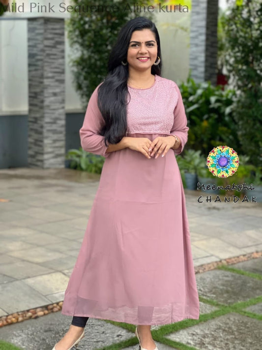 Mild Pink Sequence Aline Kurta Kurtas