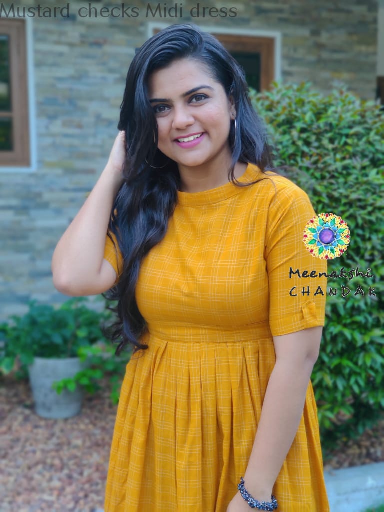 Mustard Checks Midi Dress Casuals