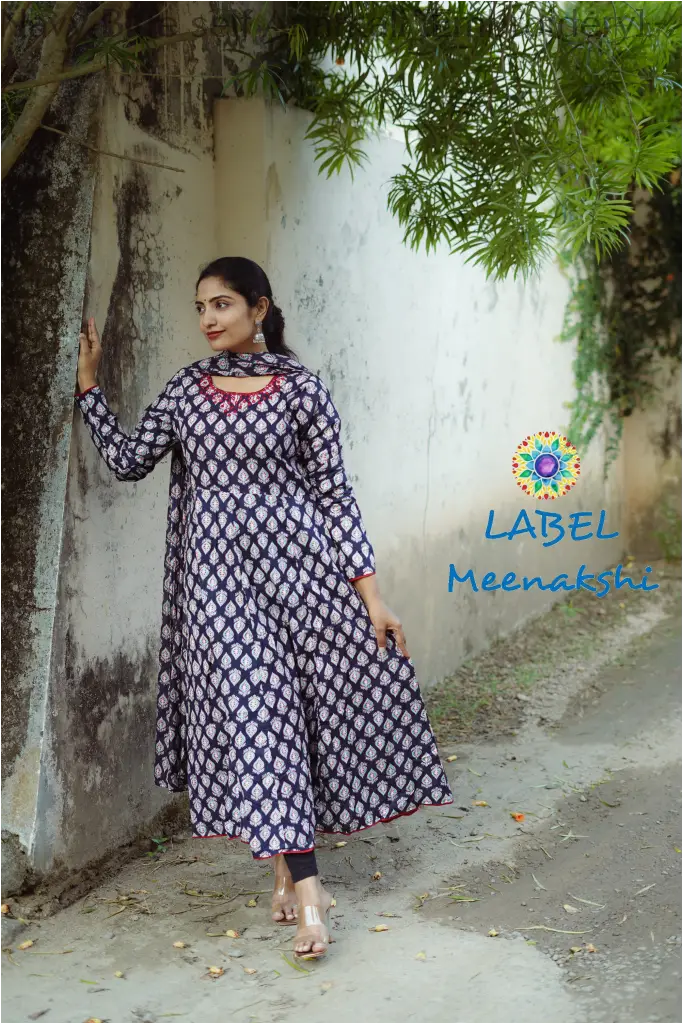 Navy Blue self Anarkali [Embroidery] SET T&D
