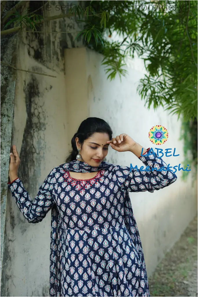 Navy Blue self Anarkali [Embroidery] SET T&D