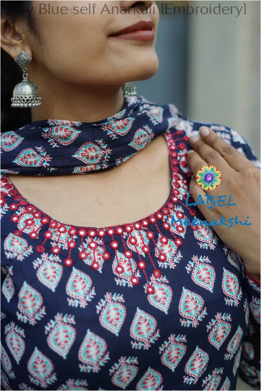 Navy Blue self Anarkali [Embroidery] Small SET T&D