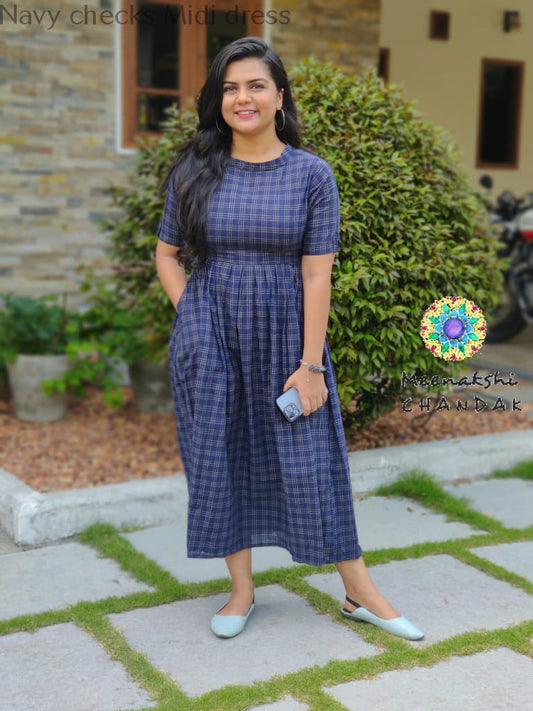 Navy Checks Midi Dress Casuals