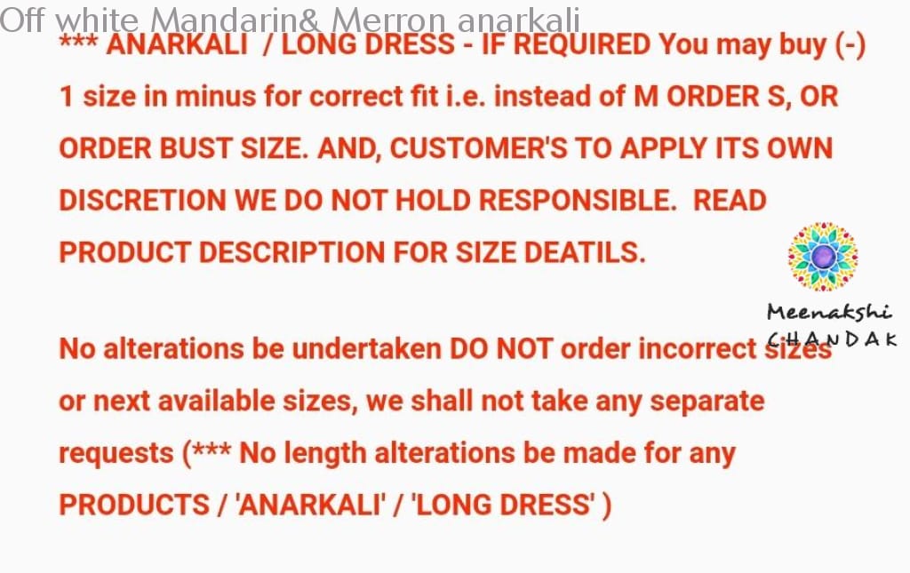 Off White Mandarin& Merron Anarkali Sale