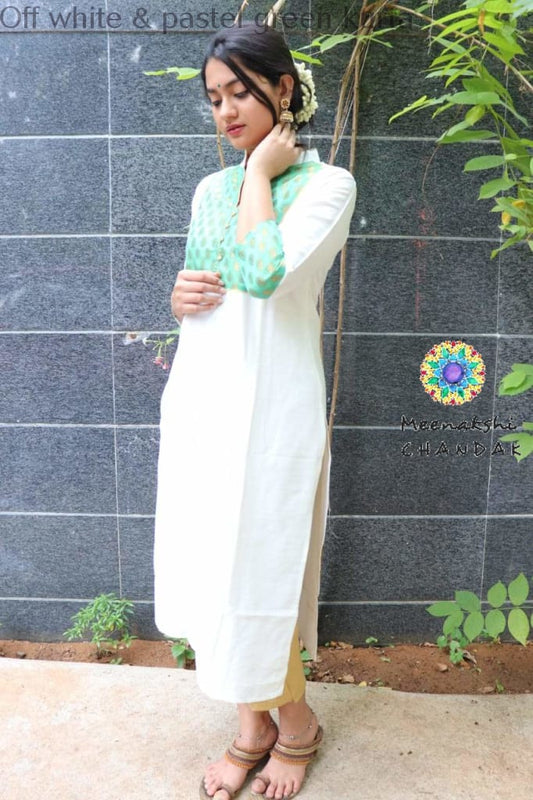 Off White & Pastel Green Kurta Kurtas