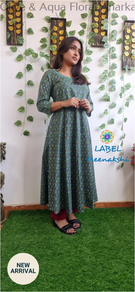 Olive & Aqua Floral Anarkali [Embroidery] SET T&D