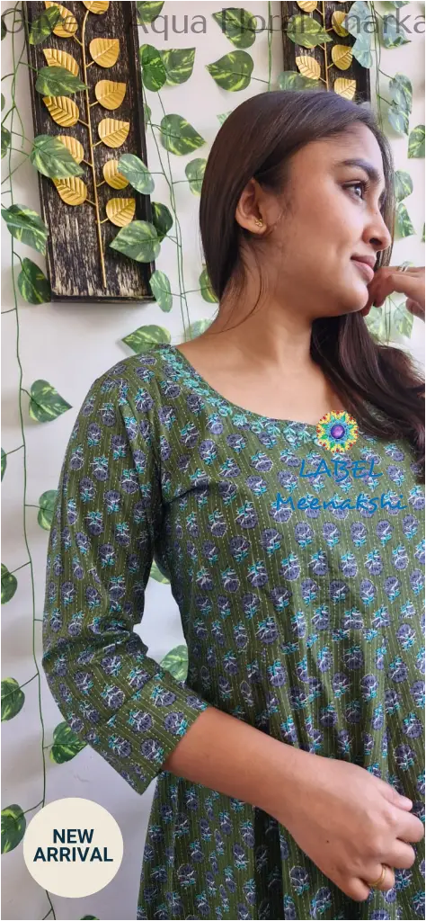 Olive & Aqua Floral Anarkali [Embroidery] SET T&D