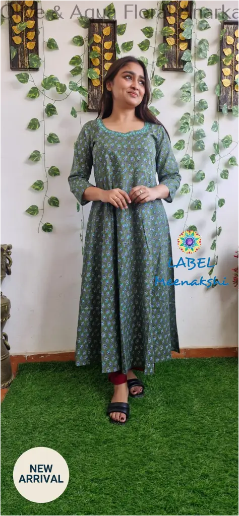 Olive & Aqua Floral Anarkali [Embroidery] SET T&D