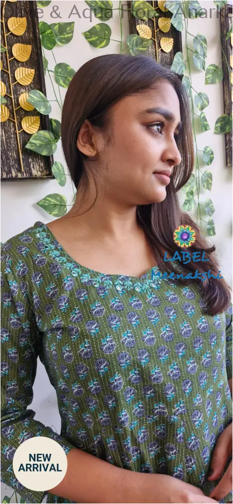 Olive & Aqua Floral Anarkali [Embroidery] SET T&D
