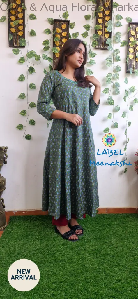 Olive & Aqua Floral Anarkali [Embroidery] SET T&D