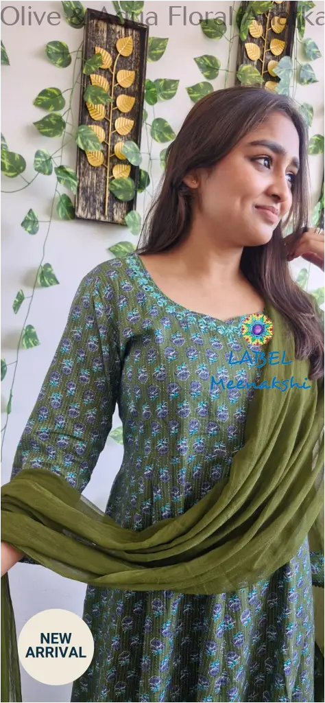 Olive & Aqua Floral Anarkali [Embroidery] SET T&D
