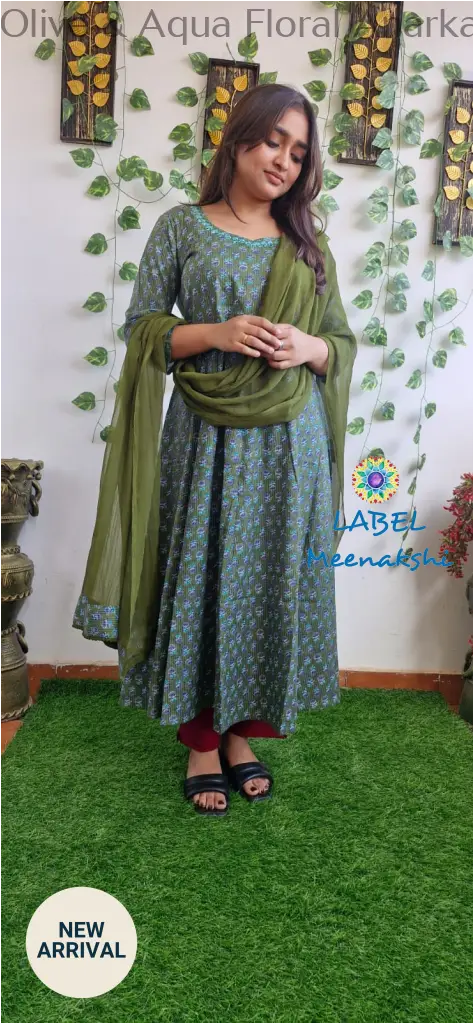 Olive & Aqua Floral Anarkali [Embroidery] SET T&D