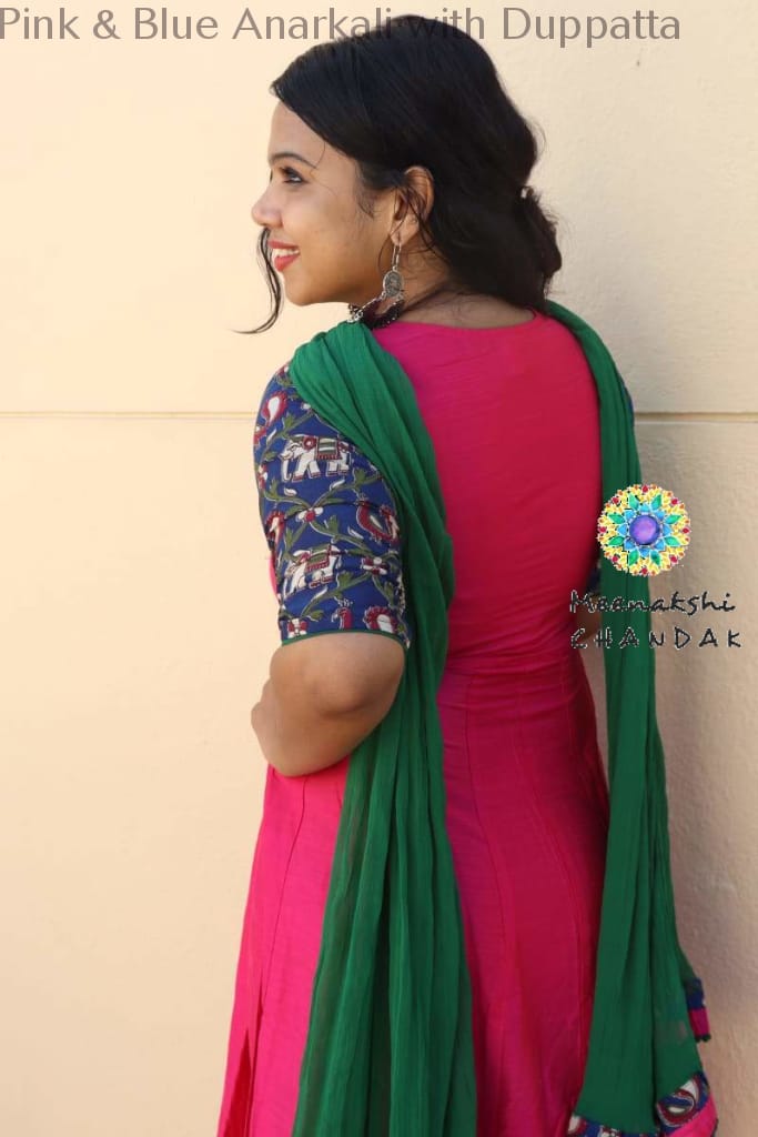 Pink & Blue Anarkali With Duppatta Sets