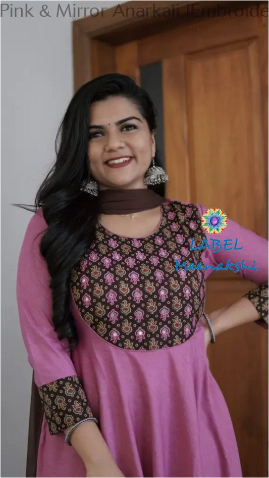 Pink & Mirror Emblished Solid Anarkali Sets
