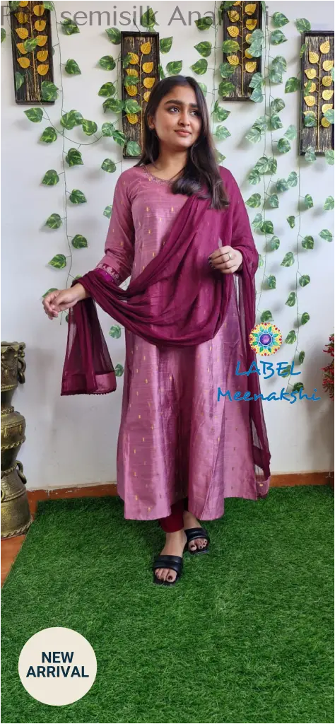 Pink semisilk Anarkali