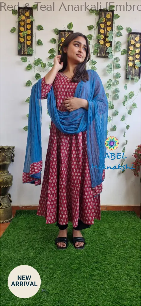 Red & Teal Anarkali [Embroidery] SET T&D