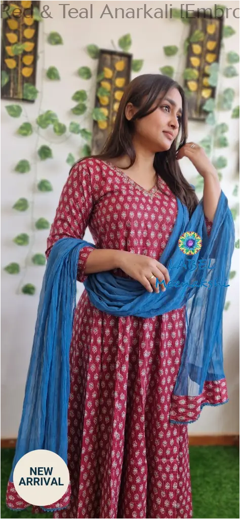 Red & Teal Anarkali [Embroidery] SET T&D