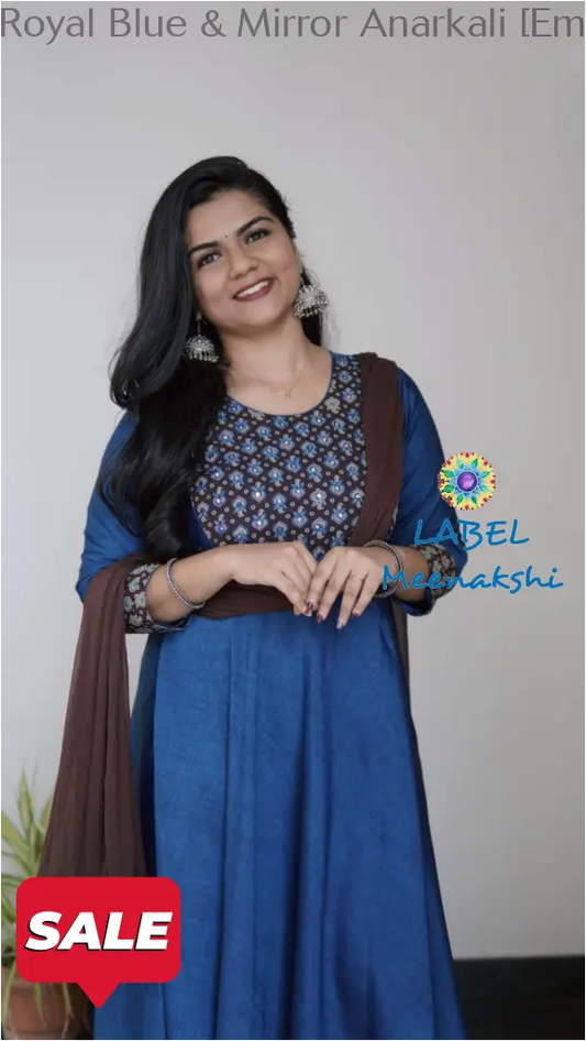 Royal Blue & Mirror Emblished Solid Anarkali Small Sets