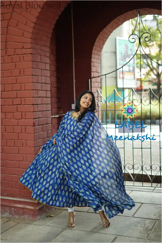 Royal Blue self Anarkali [Embroidery] SET T&D