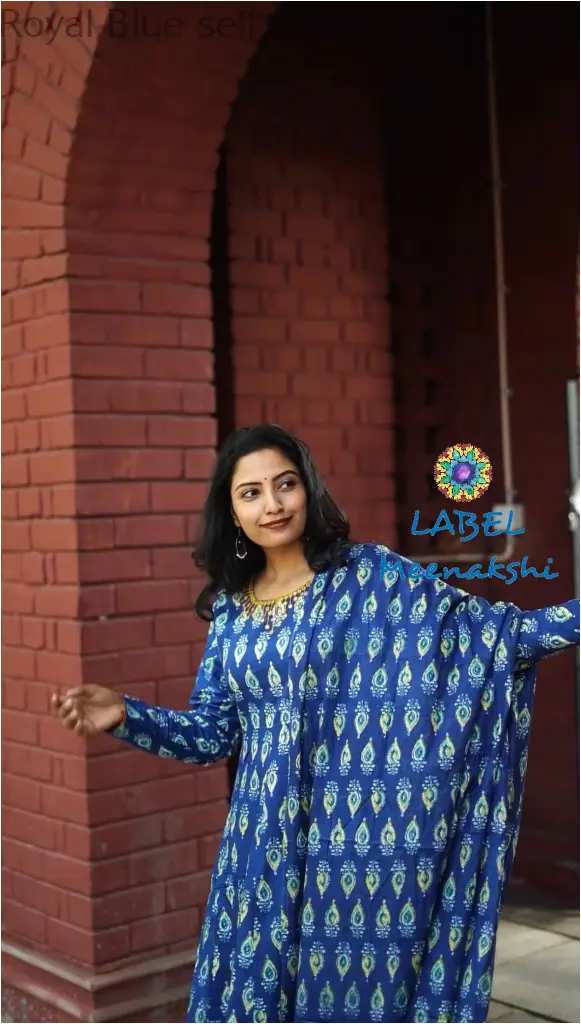 Royal Blue self Anarkali [Embroidery] SET T&D