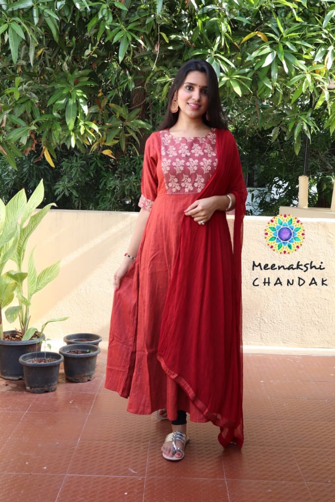 Rustic Orange Self Sequence Anarkali Limited Edition