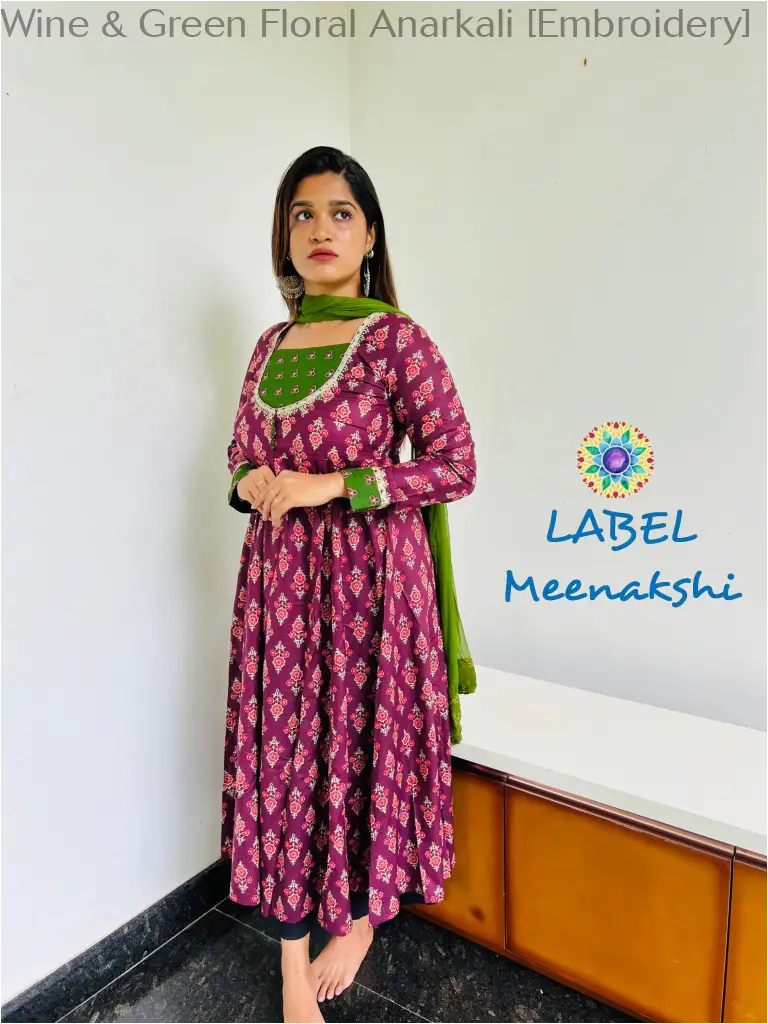 Wine & Green Floral Anarkali [Embroidery] SET T&D