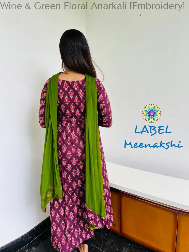 Wine & Green Floral Anarkali [Embroidery] SET T&D