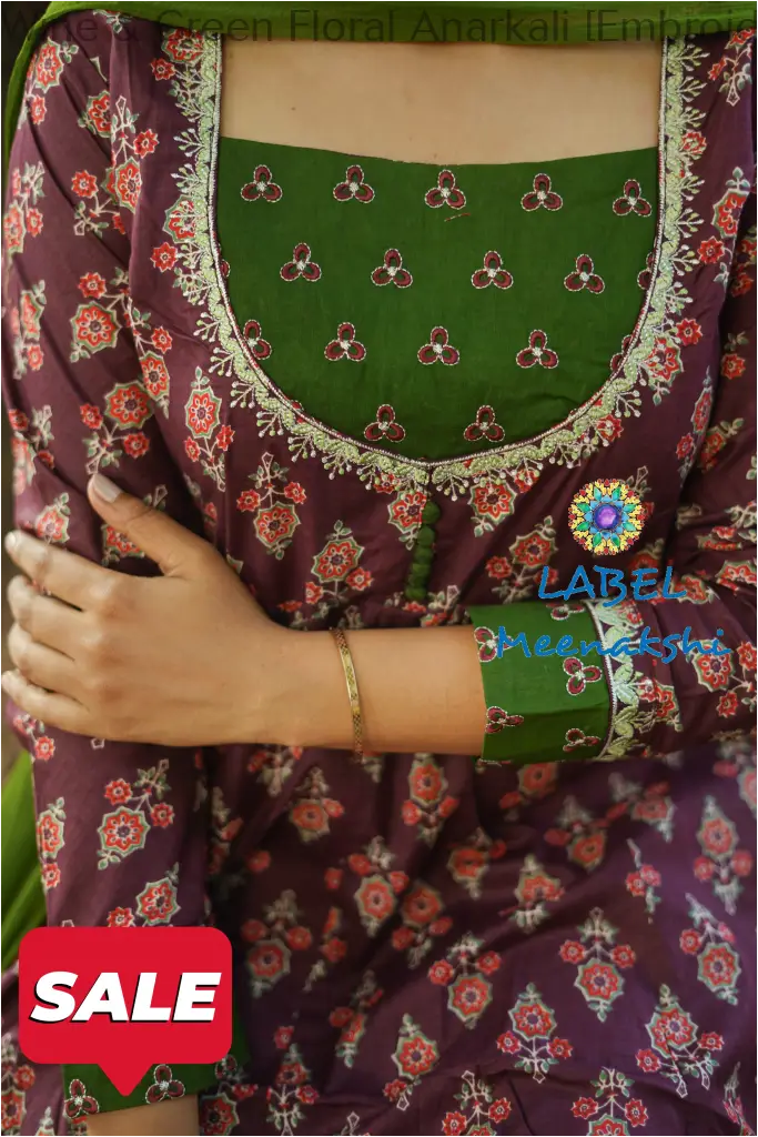Wine & Green Floral Anarkali [Embroidery] Small SET T&D